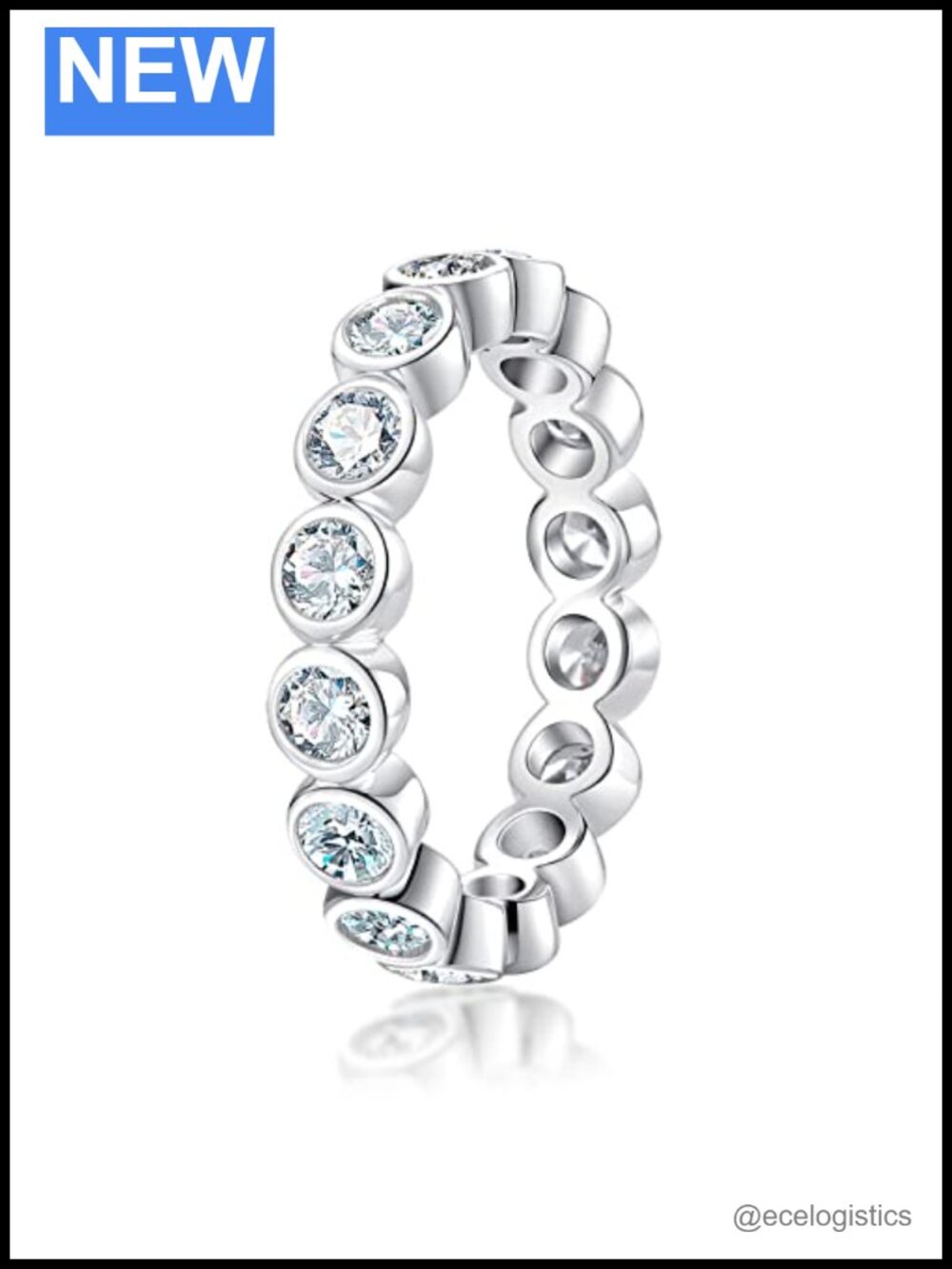 Moissanite Eternity Ring 925 Sterling Silver Bezel Stackable Wedding Band
